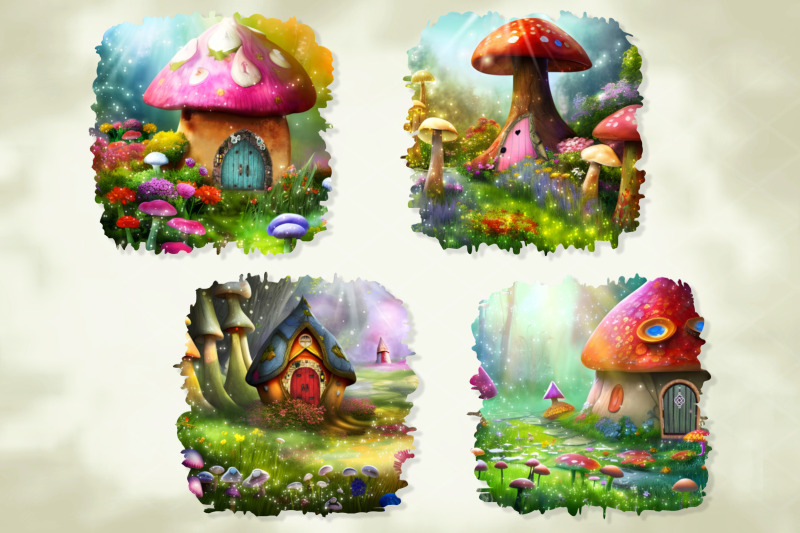 watercolor-fairy-mushroom-house-in-mystery-forest-1