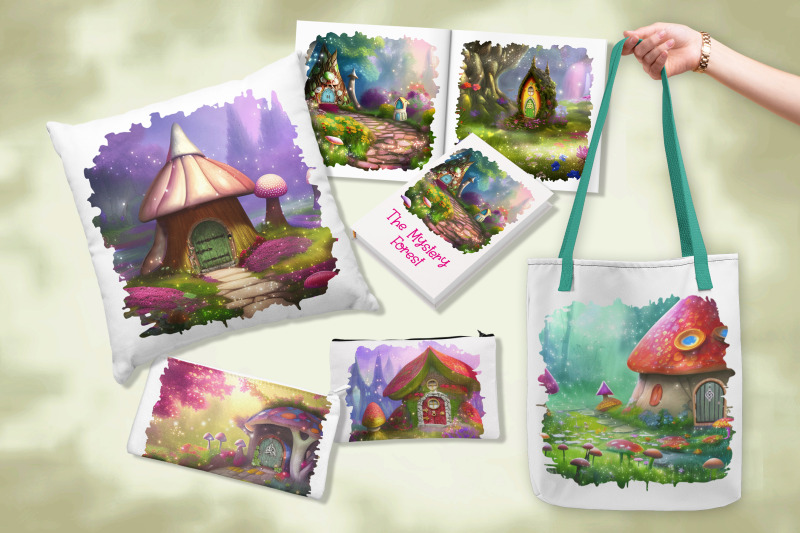 watercolor-fairy-mushroom-house-in-mystery-forest-1