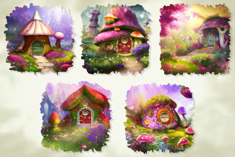 watercolor-fairy-mushroom-house-in-mystery-forest-1