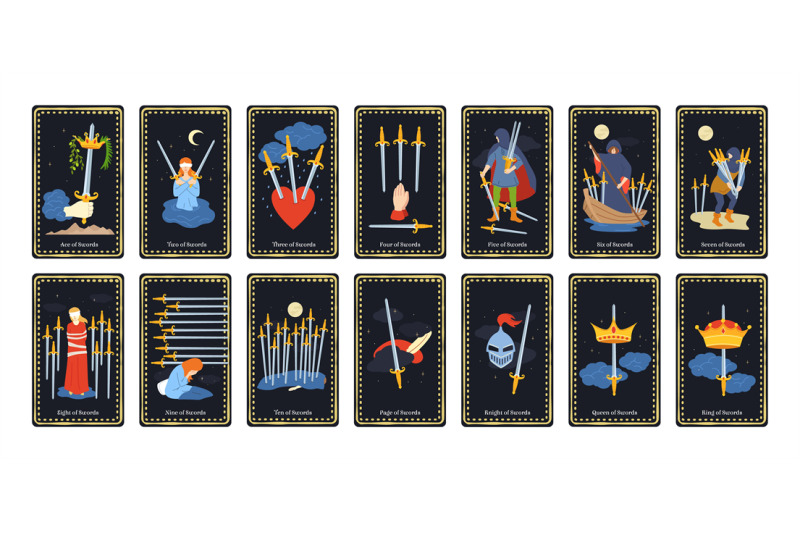 minor-arcana-swords-tarot-cards-occult-king-queen-knight-page-and