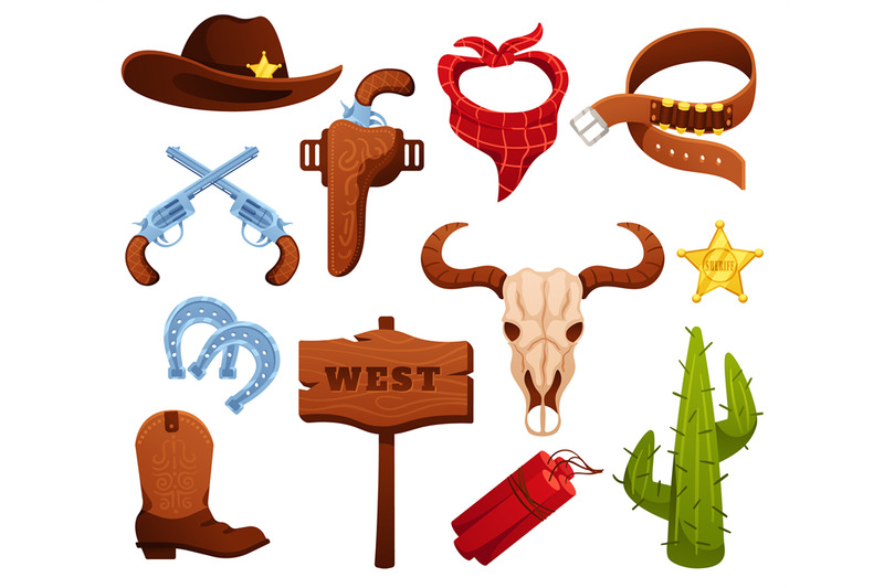 cartoon-wild-west-elements-sheriff-badge-revolver-gun-and-hat-weste