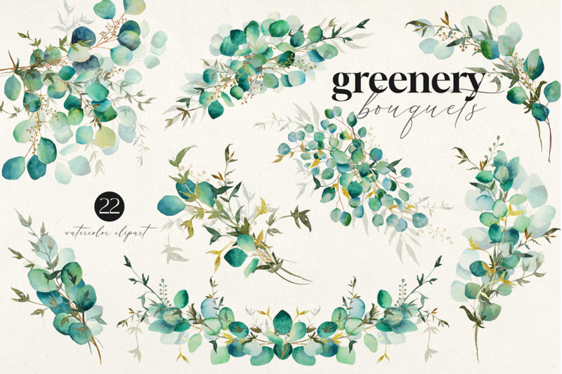 greneery-bouquets-watercolor-clipart