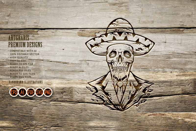 muertos-sugar-skull-mexico-sombrero-hat-silhouette