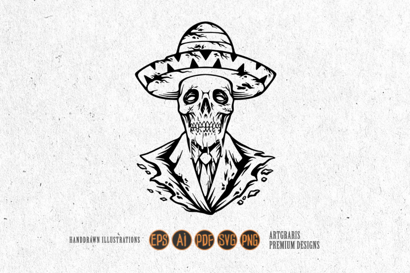 muertos-sugar-skull-mexico-sombrero-hat-silhouette