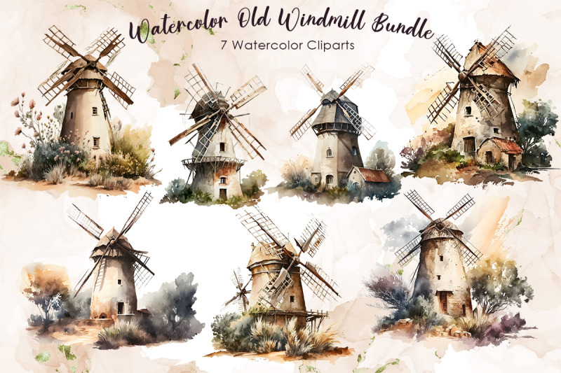 watercolor-old-windmill-bundle