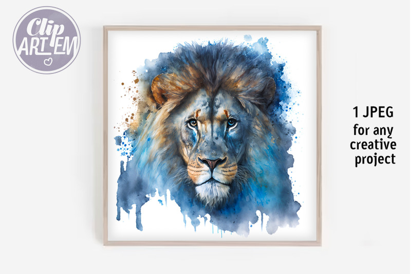 blue-lion-wall-art-digital-print-jprg-watercolor-image-decor