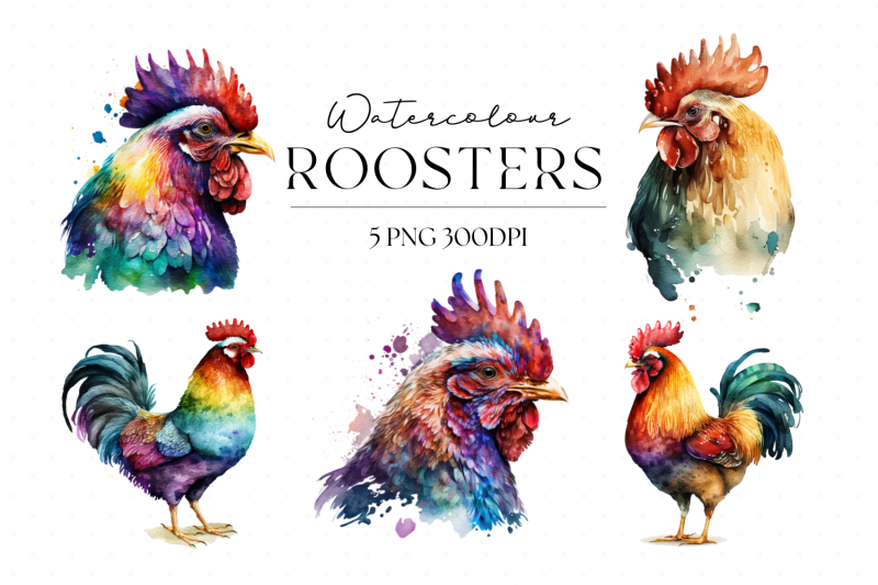 colourful-watercolour-roosters-png-clipart