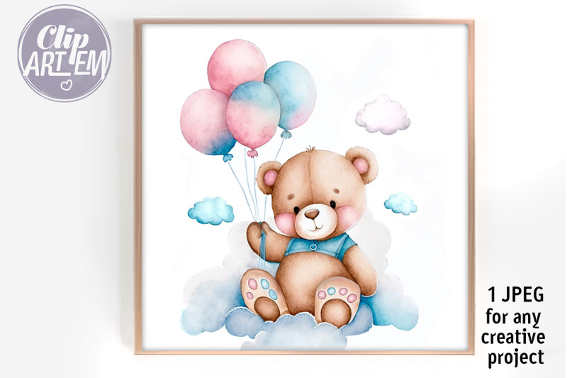 pink-blue-bear-with-balloons-jpeg-image-watercolor-clip-art-wall-decor