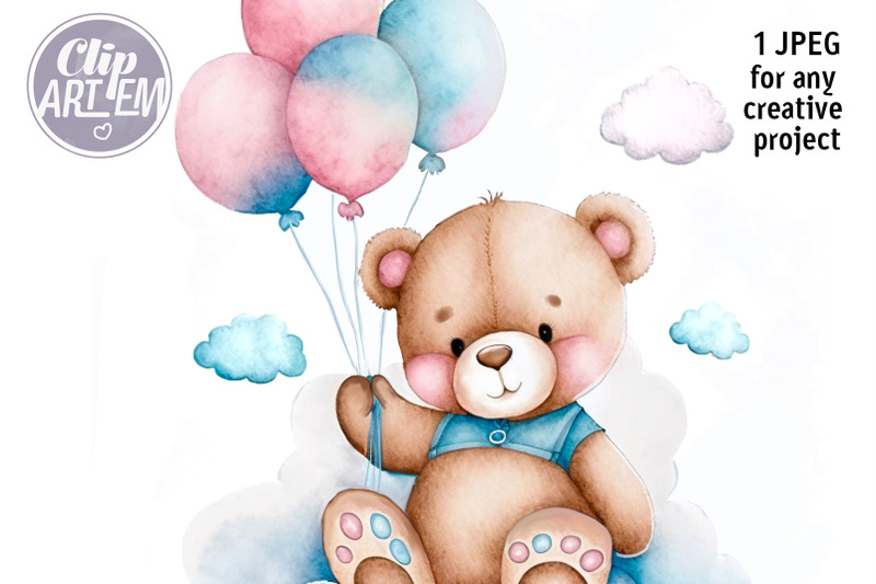 pink-blue-bear-with-balloons-jpeg-image-watercolor-clip-art-wall-decor