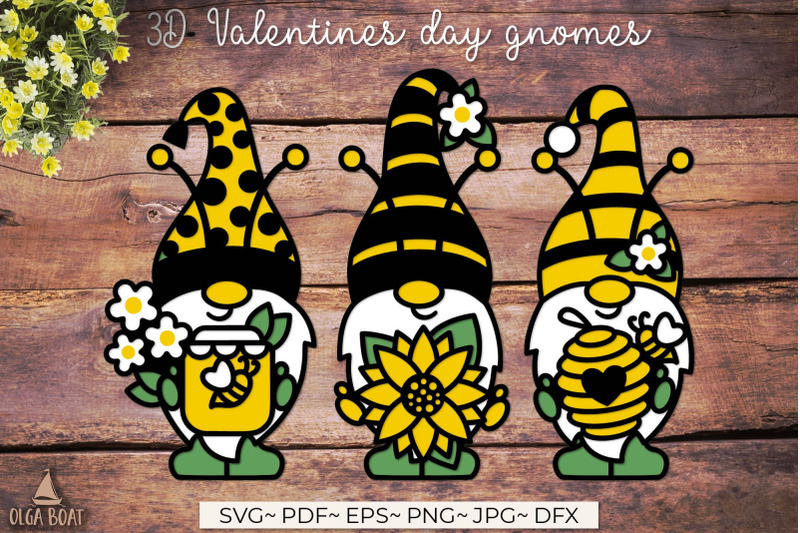 3d-layered-gnome-sunflower-and-bee-template