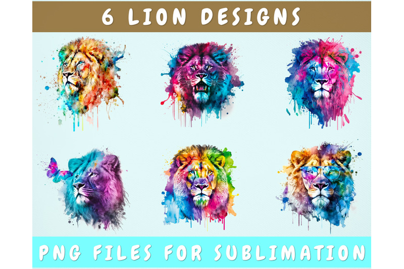 lion-sublimation-designs-bundle-6-designs-lion-png-lion-clipart