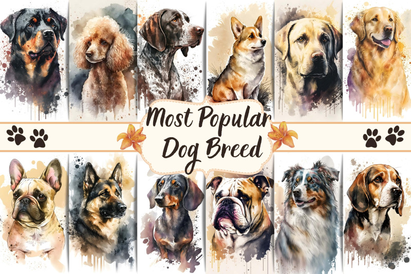 most-popular-dog-breed-watercolor-wall-art