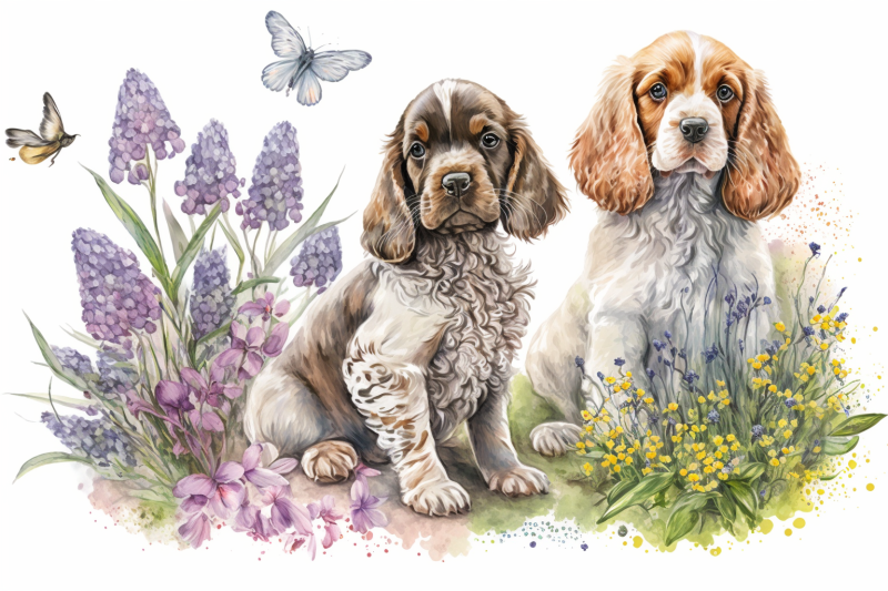 spring-watercolor-cocker-spaniel-puppies