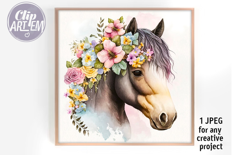 beautiful-little-horse-flowers-image-wall-art-watercolor-jpeg-file