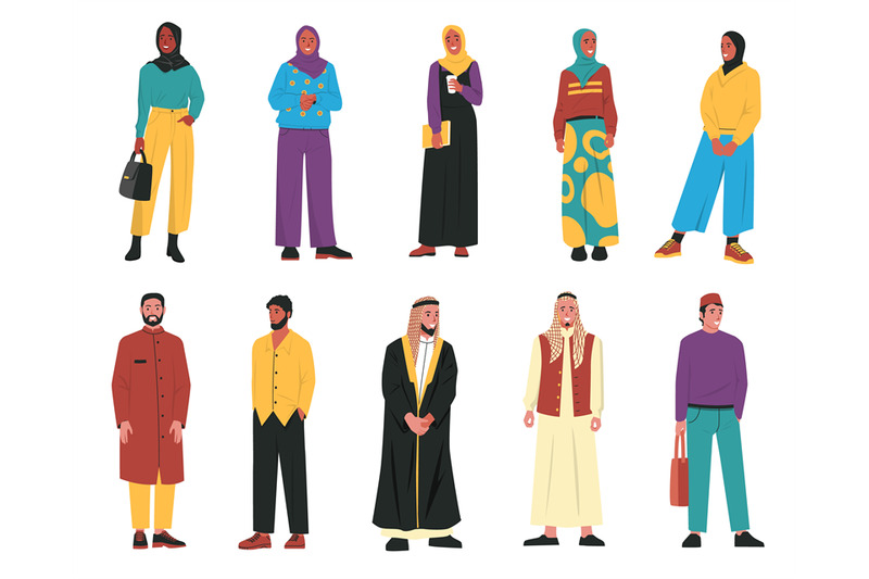 various-arabic-people-cartoon-muslim-male-female-characters-persons