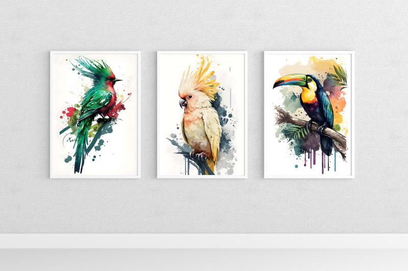 watercolor-exotic-birds-wall-art-collection