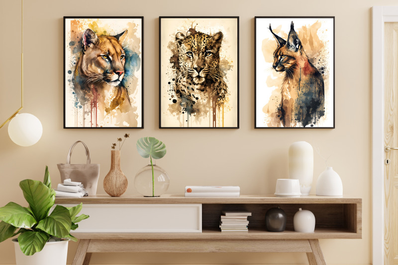 watercolor-felidae-family-animals-wall-art