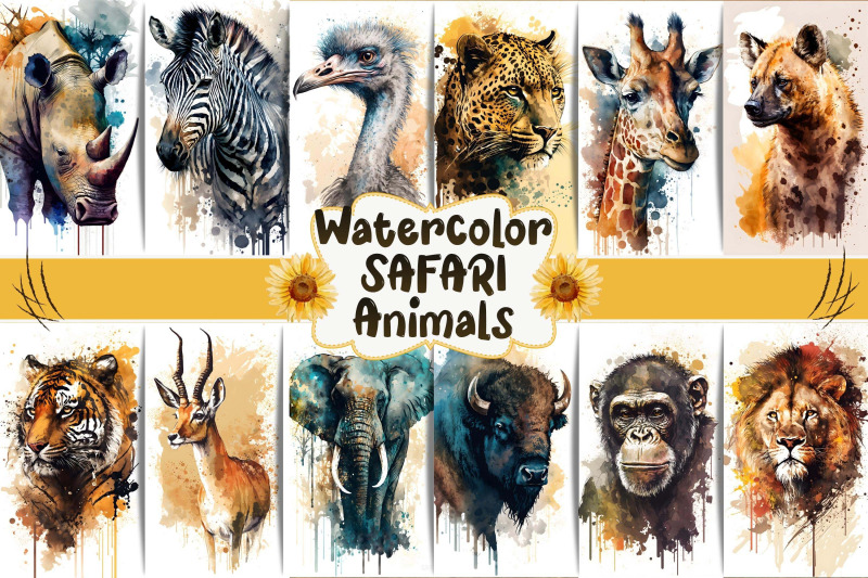 watercolor-safari-animals-wall-art-collection