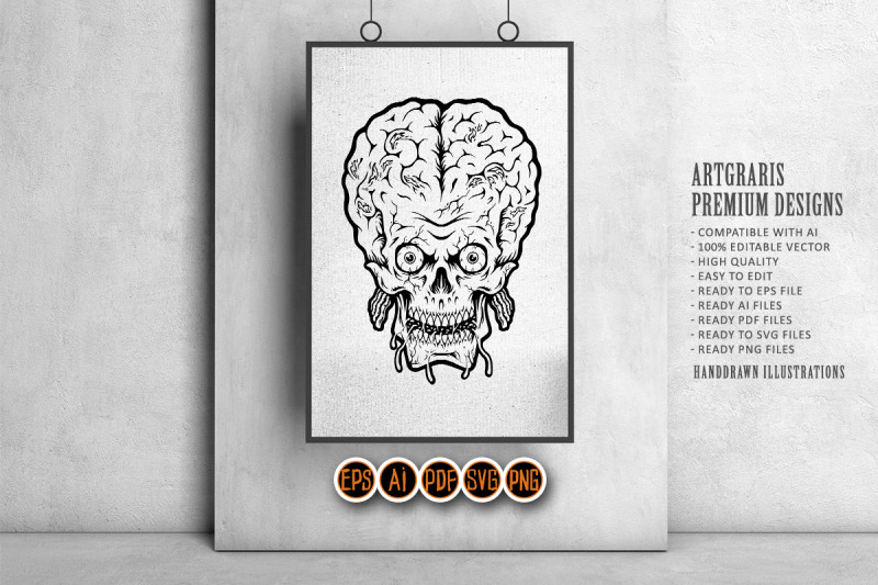 scary-skull-head-monster-zombie-brain-illustrations-monochrome