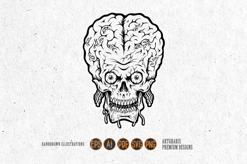 scary-skull-head-monster-zombie-brain-illustrations-monochrome