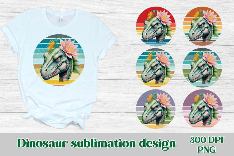 dinosaur-flower-sublimation-retro-sunset-background