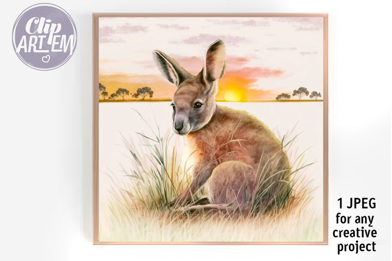 kangaroo-sunset-digital-print-watercolor-jpeg-wall-decor-image-file