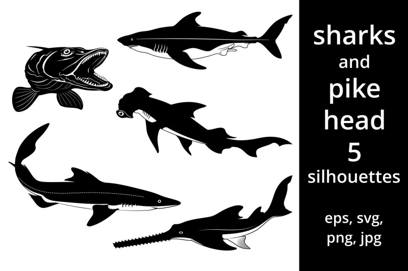 fish-silhouettes-set-svg-sharks-and-pike-head