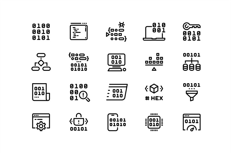 programming-code-line-icons-binary-hex-and-machine-code-compiling-and