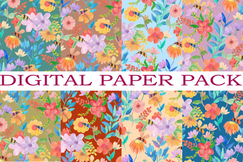 spring-flower-garden-boho-pattern-design-digital-paper-pack