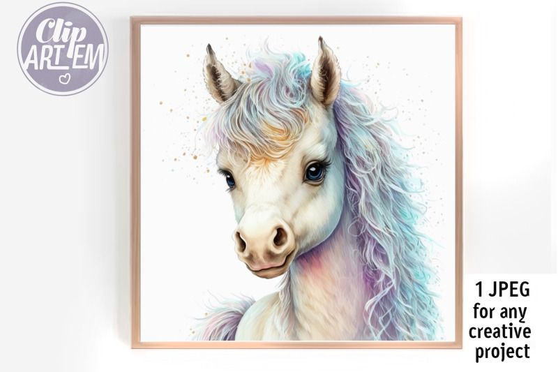 cute-white-pony-digital-image-wall-art-watercolor-decor-jpeg