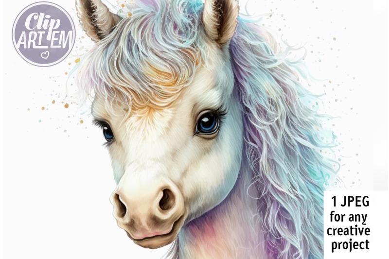 cute-white-pony-digital-image-wall-art-watercolor-decor-jpeg