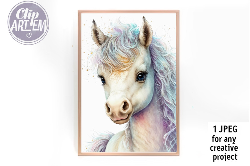 cute-white-pony-digital-image-wall-art-watercolor-decor-jpeg