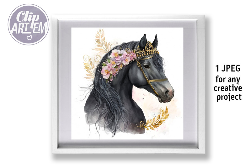 black-horse-with-flowers-watercolor-portrait-wall-decor-jpeg-image