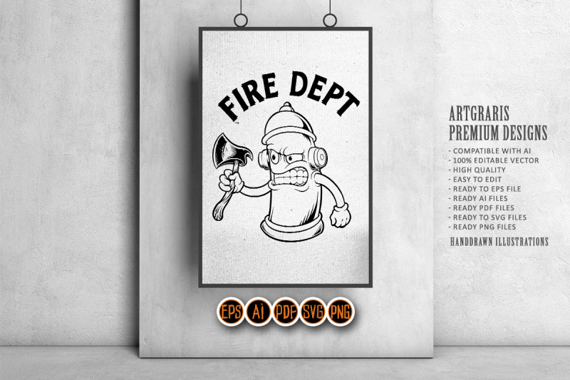 angry-classic-fire-dept-hydrant-axe-logo-illustrations-outline