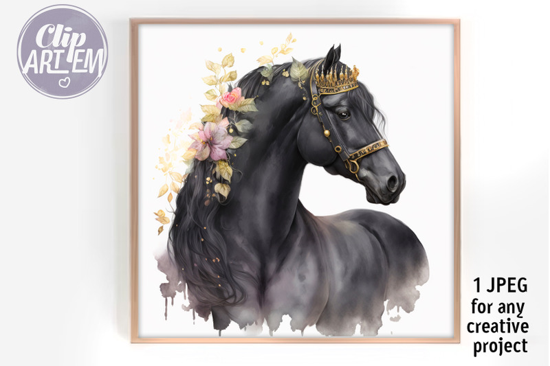flowers-black-horse-digital-print-wall-decor-jpeg-image