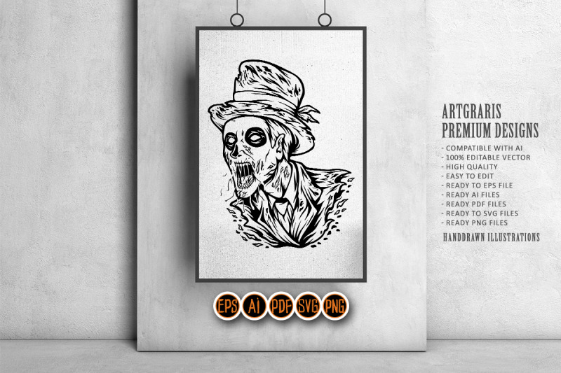 scary-zombie-krueger-head-face-mascot-illustrations-monochrome