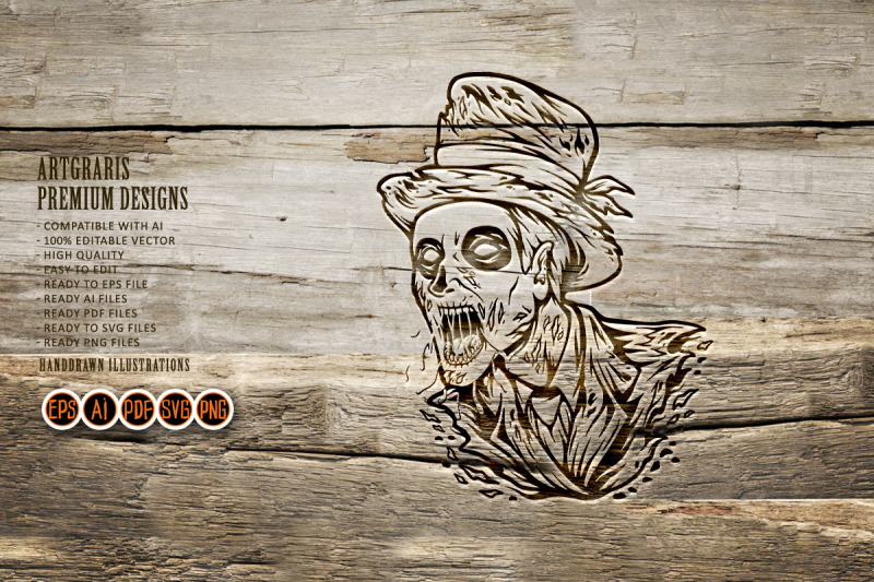 scary-zombie-krueger-head-face-mascot-illustrations-monochrome