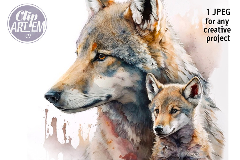 mommy-or-daddy-wolf-with-baby-painting-print-watercolor-jpeg-image