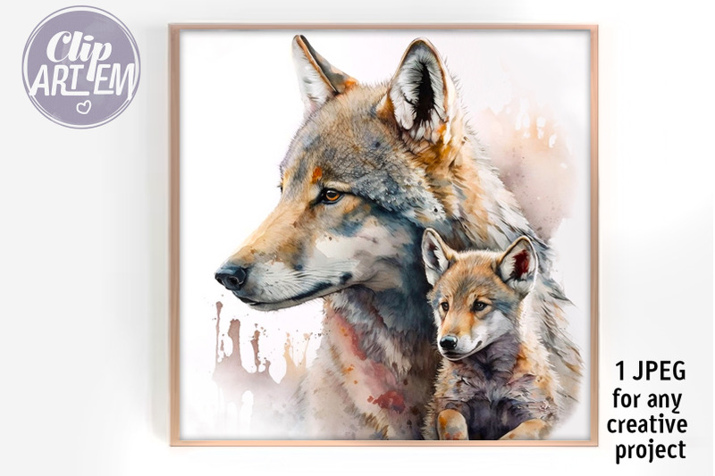 mommy-or-daddy-wolf-with-baby-painting-print-watercolor-jpeg-image