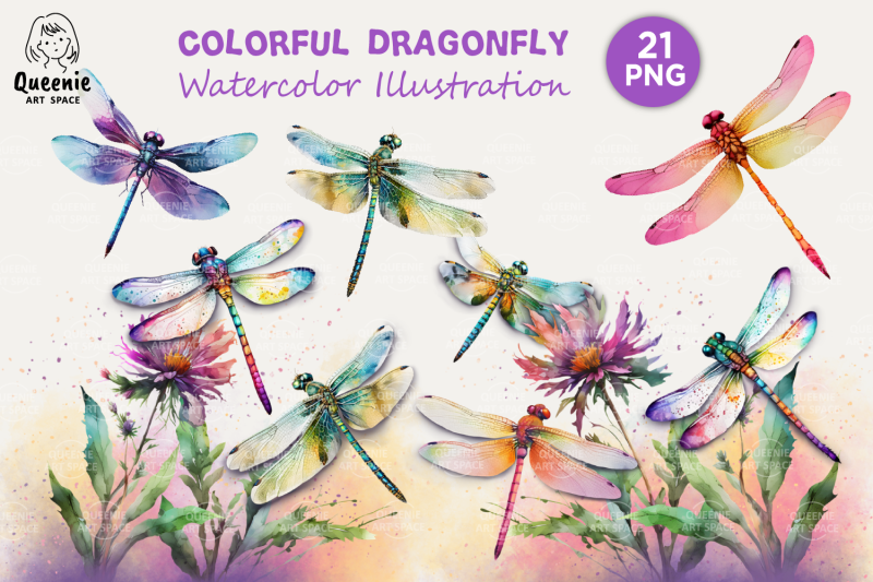 colorful-dragonfly-watercolor-illustrations-bundle