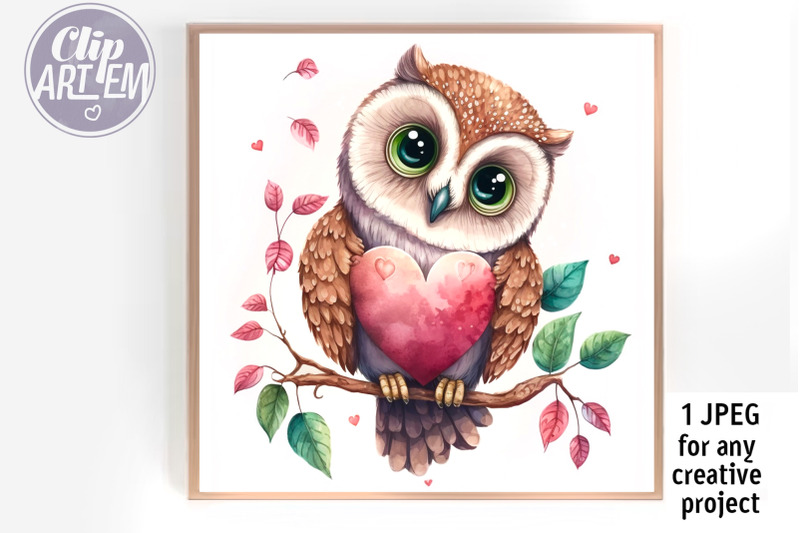 cute-baby-owl-with-red-heart-home-decor-jpeg-watercolor-image-dijital
