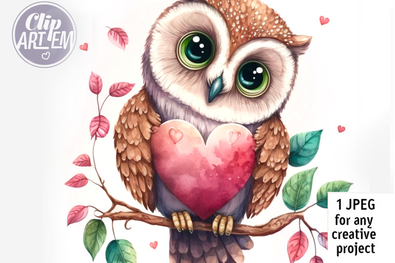 cute-baby-owl-with-red-heart-home-decor-jpeg-watercolor-image-dijital