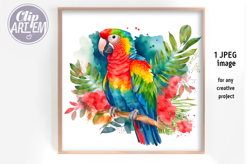 colorful-macaw-parrot-painting-digital-jpeg-watercolor-image-print