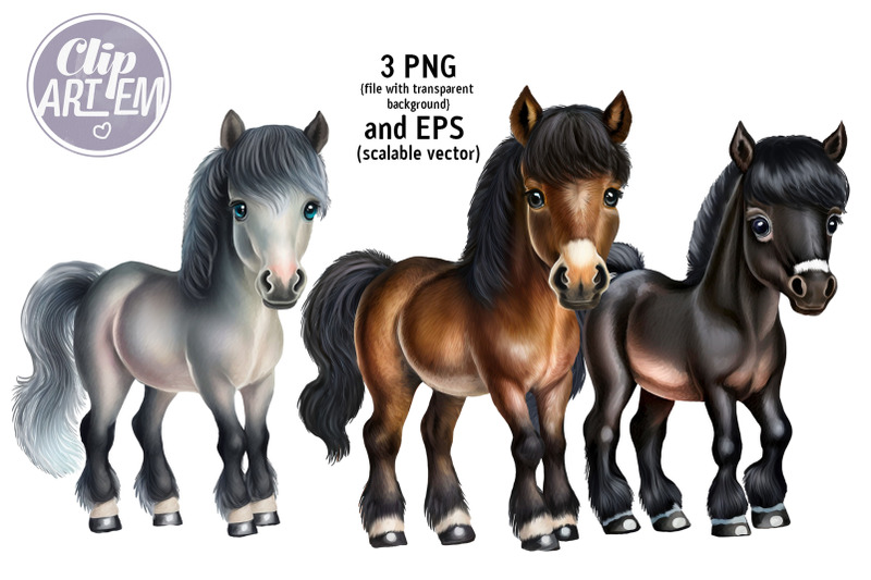 little-horses-clip-art-vector-3-png-eps-images-black-brown-grey