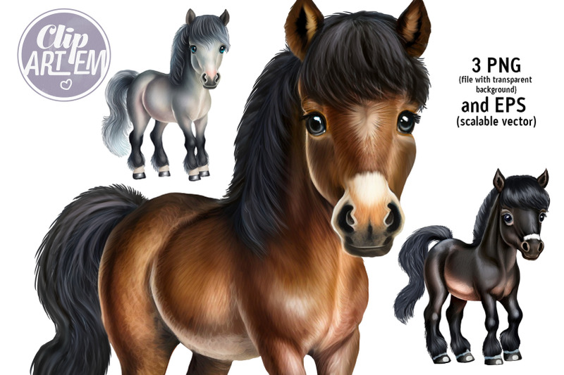 little-horses-clip-art-vector-3-png-eps-images-black-brown-grey