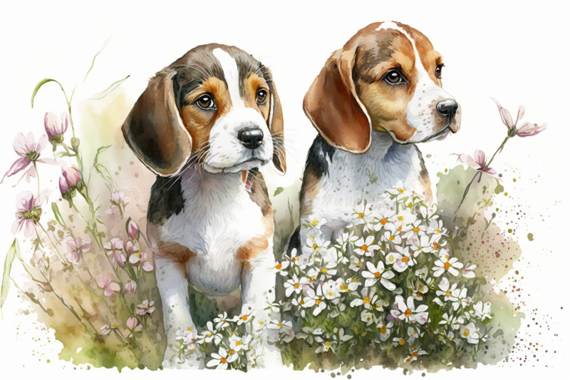 spring-watercolor-beagle-puppies