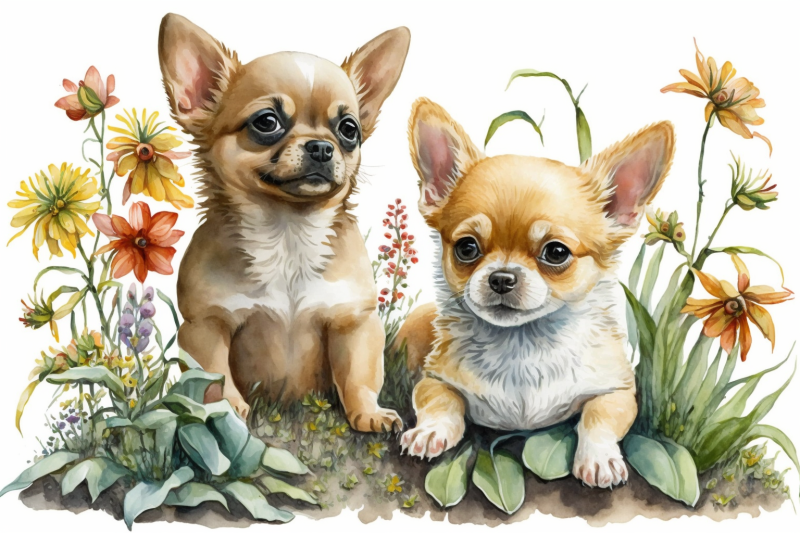 spring-watercolor-chihuahua-puppies