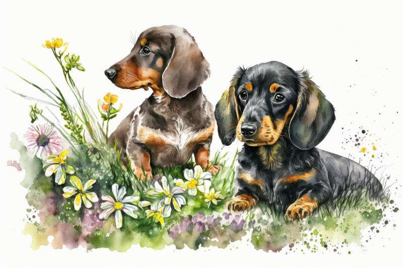 spring-watercolor-dachshund-puppies