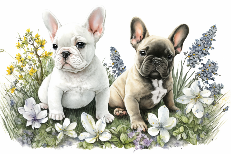 spring-watercolor-french-bulldog-puppies