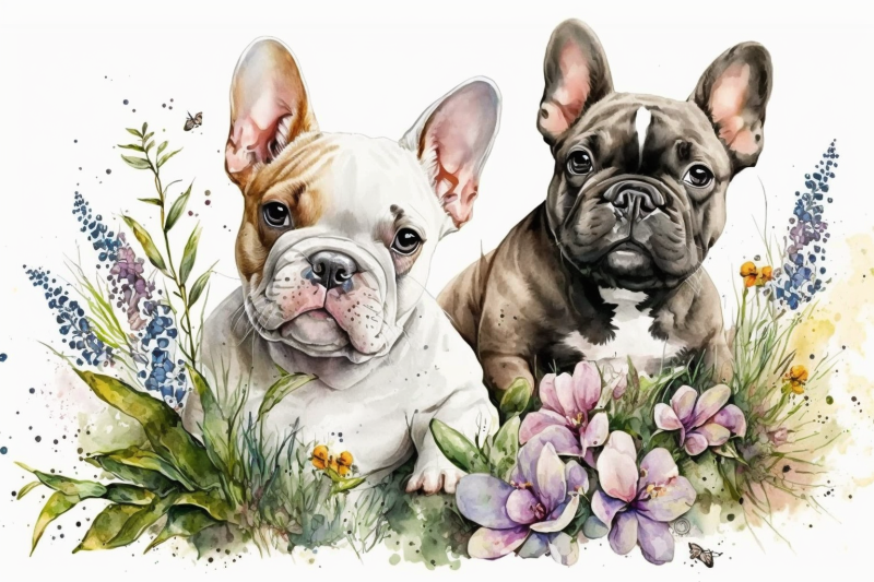 spring-watercolor-french-bulldog-puppies
